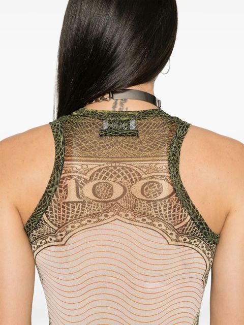 Jean Paul Gaultier Cartouche-print tulle mini dress - Green