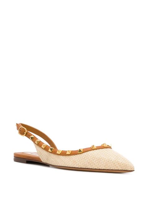 Valentino Garavani Rockstud slingback ballerina shoes - Neutrals