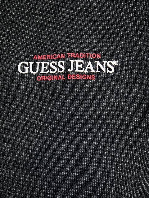 Guess Jeans bluza bawełniana damska kolor szary z kapturem z nadrukiem W5BQ14 KCPR1