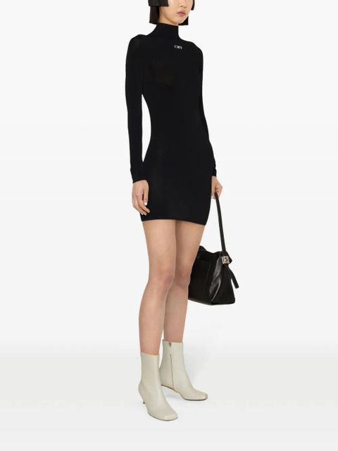 Off-White logo-embellished roll-neck shirt dress - Black