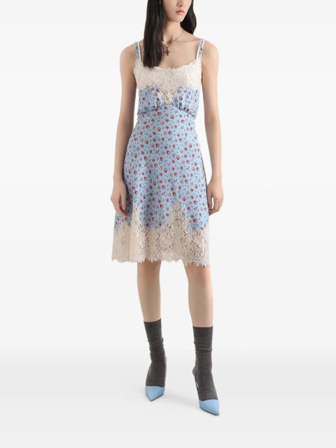 Dolce & Gabbana lace-detail floral-print midi dress - Blue - zdjęcie produktu nr 2