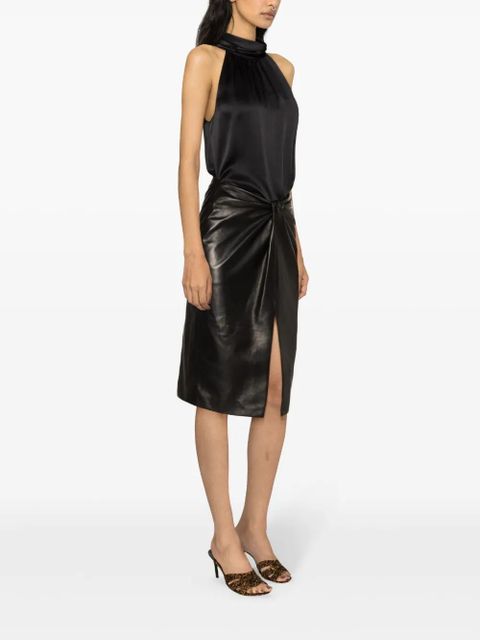 Saint Laurent gathered leather midi skirt - Black