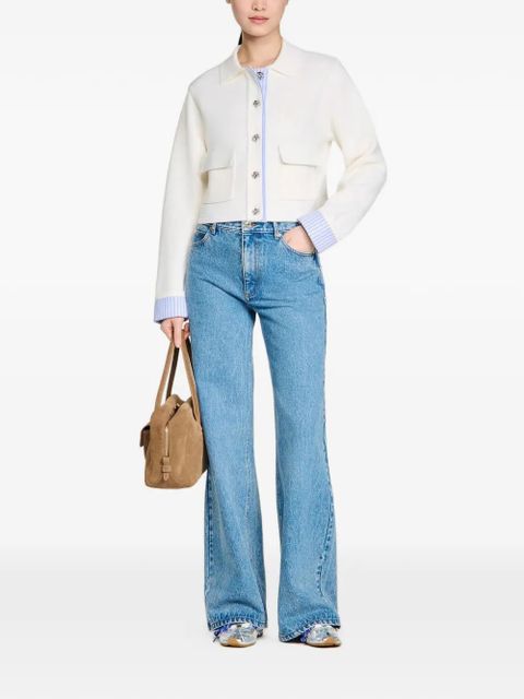 SANDRO polo-collar striped-cuff cardigan - Neutrals - zdjęcie produktu nr 2