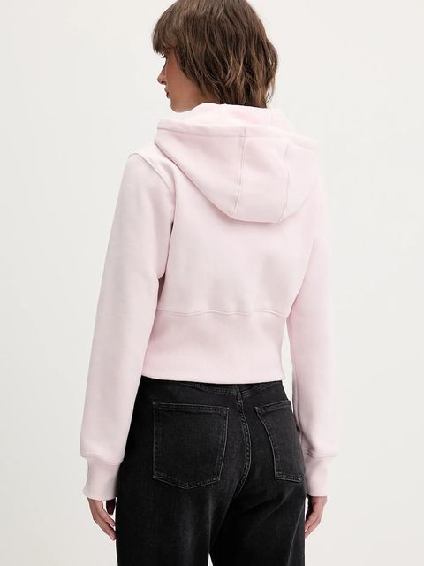 Tommy Jeans bluza damska kolor różowy z kapturem gładka DW0DW21943