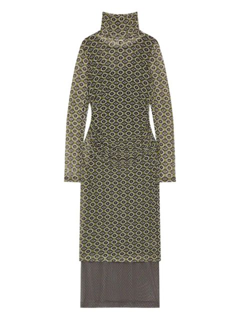 DRIES VAN NOTEN printed mesh turtleneck dress - Green - zdjęcie produktu nr 1