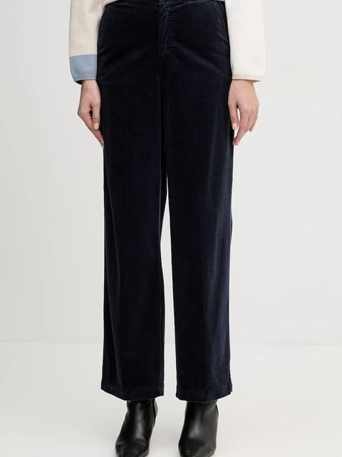 United Colors of Benetton spodnie sztruksowe kolor granatowy proste high waist 4HA2DF07I - zdjęcie produktu nr 1