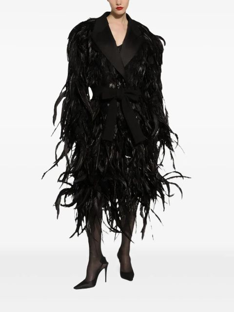 Dolce & Gabbana feather-embellished coat - Black