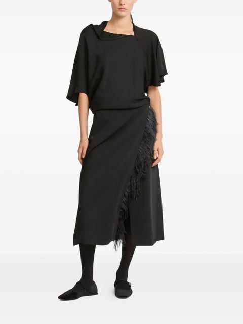 Yves Salomon feather-trimmed satin skirt - Black - zdjęcie produktu nr 2