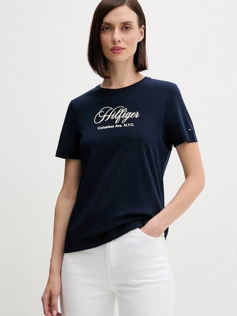 Tommy Hilfiger t-shirt bawełniany damski kolor granatowy WW0WW46120 - zdjęcie produktu nr 1