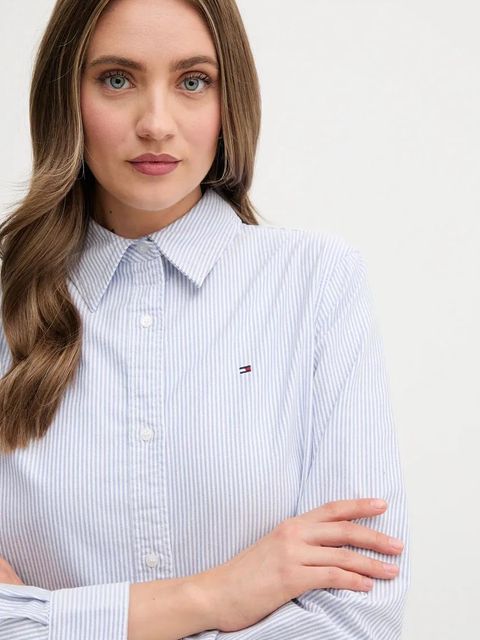 Tommy Hilfiger koszula bawełniana damska kolor niebieski regular z kołnierzykiem klasycznym WW0WW46111