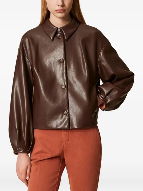 TWINSET shirt-collar faux-leather bomber jacket - Brown - zdjęcie produktu nr 2