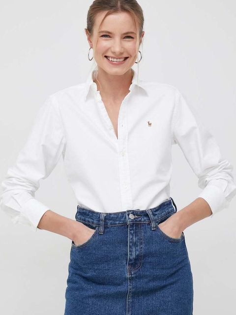 Polo Ralph Lauren koszula bawełniana damska kolor biały regular z kołnierzykiem klasycznym - zdjęcie produktu nr 2