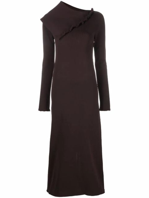 Jil Sander asymmetric collar maxi dress - Brown - zdjęcie produktu nr 1