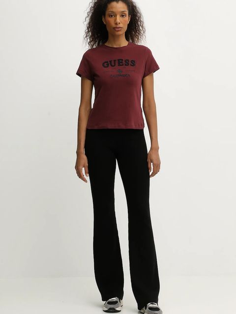 Guess t-shirt CELIA damski kolor bordowy V5BI02 KCBF1