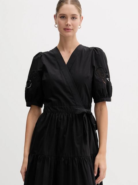 Dkny sukienka bawełniana kolor czarny midi rozkloszowana P5DB0B48