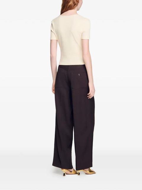 SANDRO detail V-neck T-shirt - Neutrals