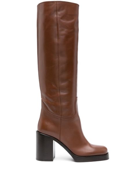 Prada 90mm round-toe leather boots - Brown - zdjęcie produktu nr 1
