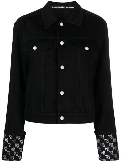 Alexander Wang rhinestone-logo denim jacket - Black - zdjęcie produktu nr 1