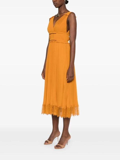Self-Portrait pleated lace-trimmed dress - Orange