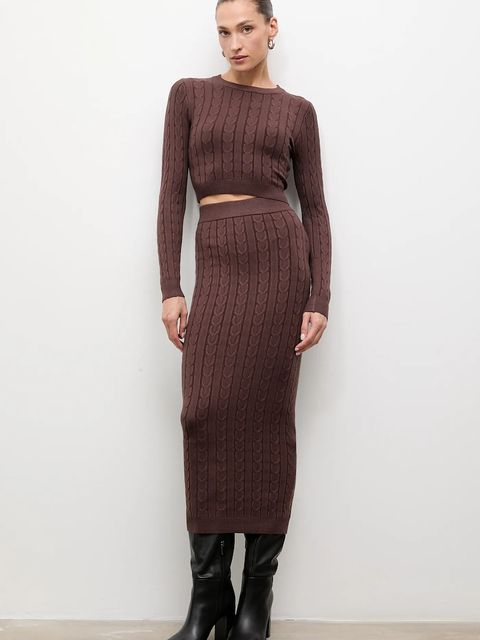 Answear.LAB sweter i spódnica damski kolor brązowy - zdjęcie produktu nr 1