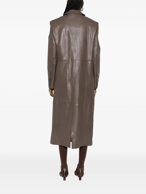 Nanushka single-breasted leather coat - Brown