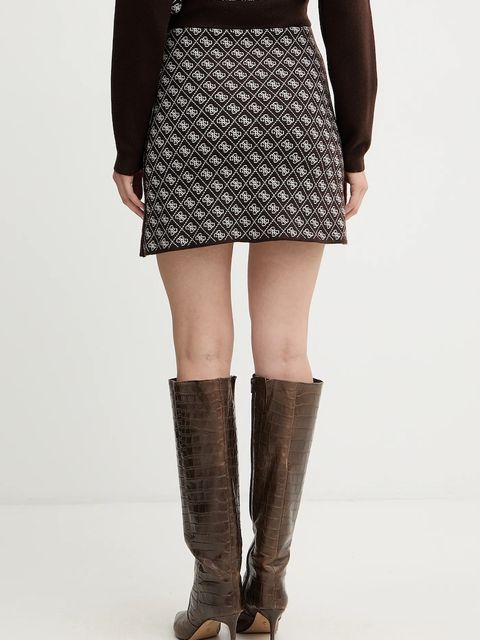 Guess spódnica z domieszką wełny AUBREY kolor brązowy mini ołówkowa W5BD81 Z3JD2