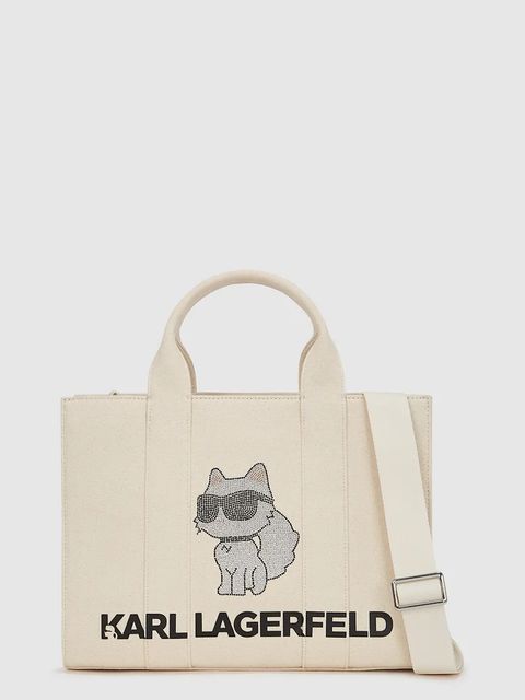 Karl Lagerfeld torebka bawełniana IKON kolor beżowy A4W50053 - zdjęcie produktu nr 1