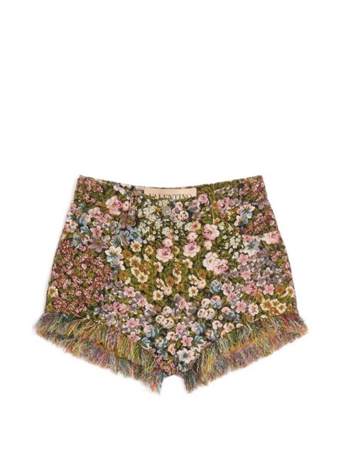 Valentino Garavani fringed floral-print shorts - Green