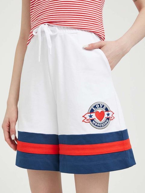 Love Moschino szorty bawełniane kolor biały z aplikacją high waist - zdjęcie produktu nr 1