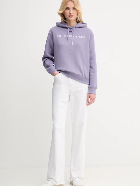 Tommy Hilfiger bluza damska kolor fioletowy z kapturem z aplikacją WW0WW43598 - zdjęcie produktu nr 2