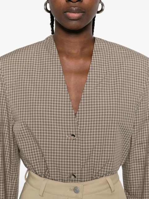 Nanushka checked v-neck shirt - Brown