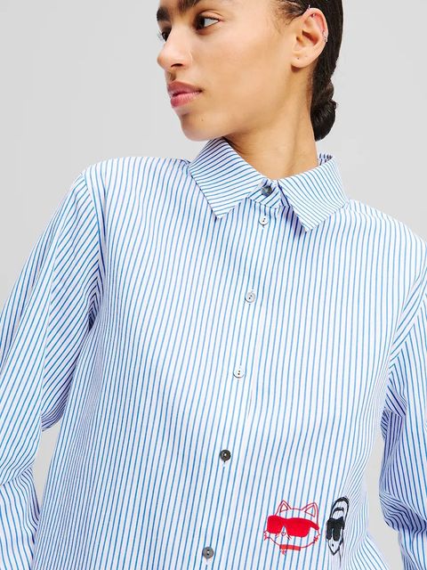 Karl Lagerfeld koszula bawełniana IKON damska kolor niebieski relaxed z kołnierzykiem klasycznym A2W11032