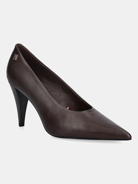 Tommy Hilfiger szpilki skórzane TH SMOOTH LEATHER PUMP kolor brązowy FW0FW08960 - zdjęcie produktu nr 1