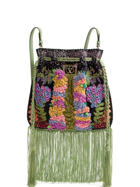 Valentino Garavani fringed embroidered drawstring bag - Black - zdjęcie produktu nr 1