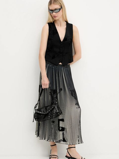 Desigual spódnica NEWSPAPERS kolor czarny midi rozkloszowana 25WWFW09