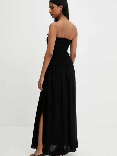 Answear.LAB sukienka z lnem kolor czarny maxi rozkloszowana