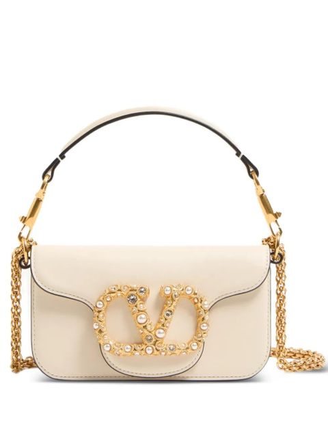 Valentino Garavani Locò small shoulder bag in calfskin with jewel logo - Neutrals - zdjęcie produktu nr 1