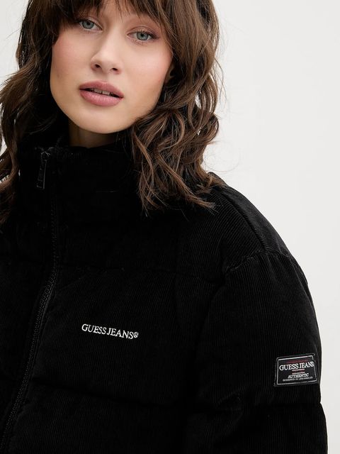 Guess Jeans kurtka sztruksowa kolor czarny zimowa W5BL17 W2061