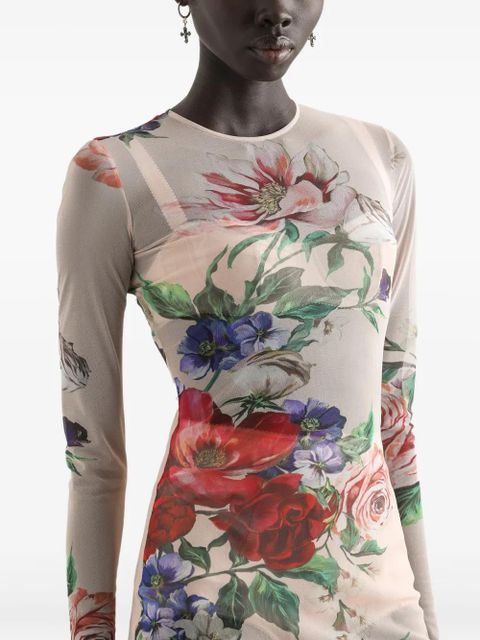 Dolce & Gabbana floral-print midi dress - Neutrals - zdjęcie produktu nr 2