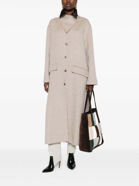 Nanushka contrast-collar button coat - Neutrals