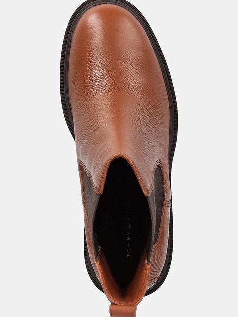 Tommy Hilfiger sztyblety skórzane TH LEATHER CHELSEA CLEATED HEEL damskie kolor brązowy na słupku FW0FW08774
