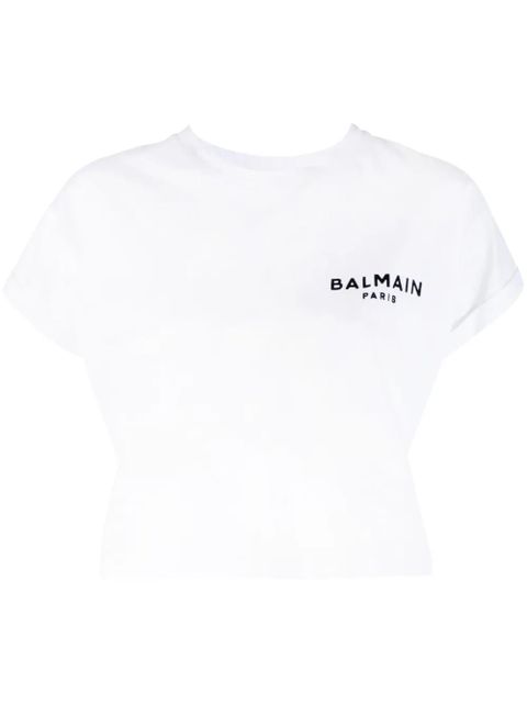Balmain flocked-logo cropped T-shirt - White - zdjęcie produktu nr 1