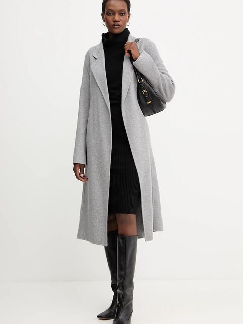 BOSS płaszcz wełniany damski kolor szary przejściowy niezapinany 50541513