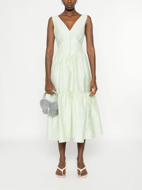 Self-Portrait brocade-effect tiered dress - Green