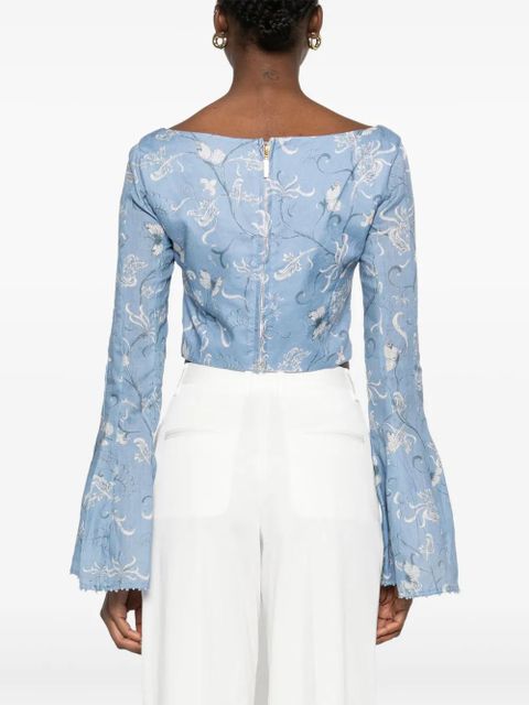 Agua By Agua Bendita linen crop top - Blue