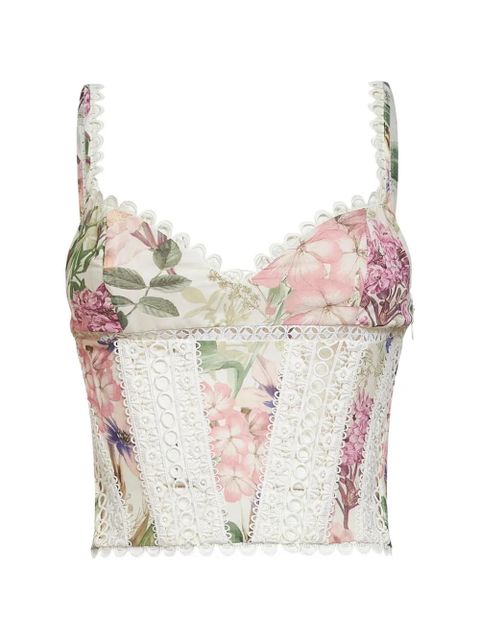 Charo Ruiz Ibiza floral-print lace-trim top - Neutrals - zdjęcie produktu nr 1