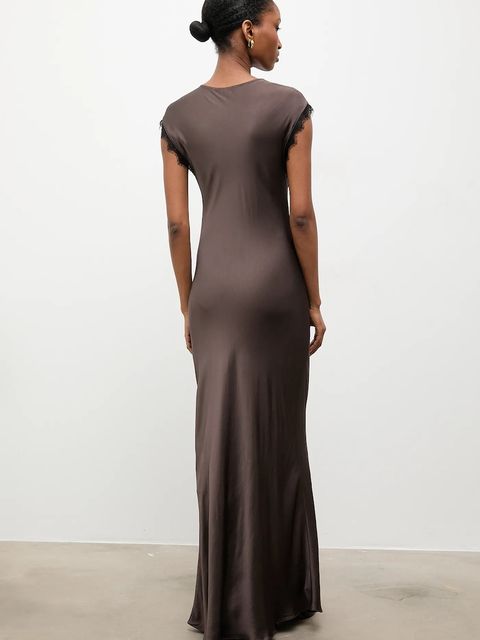 Answear.LAB sukienka kolor brązowy maxi rozkloszowana