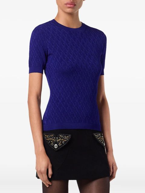 Versace textured-knit short-sleeve top - Blue