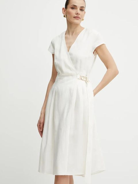 Twinset sukienka z domieszką lnu kolor beżowy mini rozkloszowana 251TT2072 - zdjęcie produktu nr 1