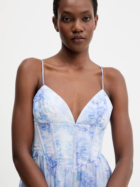 Bardot sukienka kolor niebieski maxi rozkloszowana 60023DB